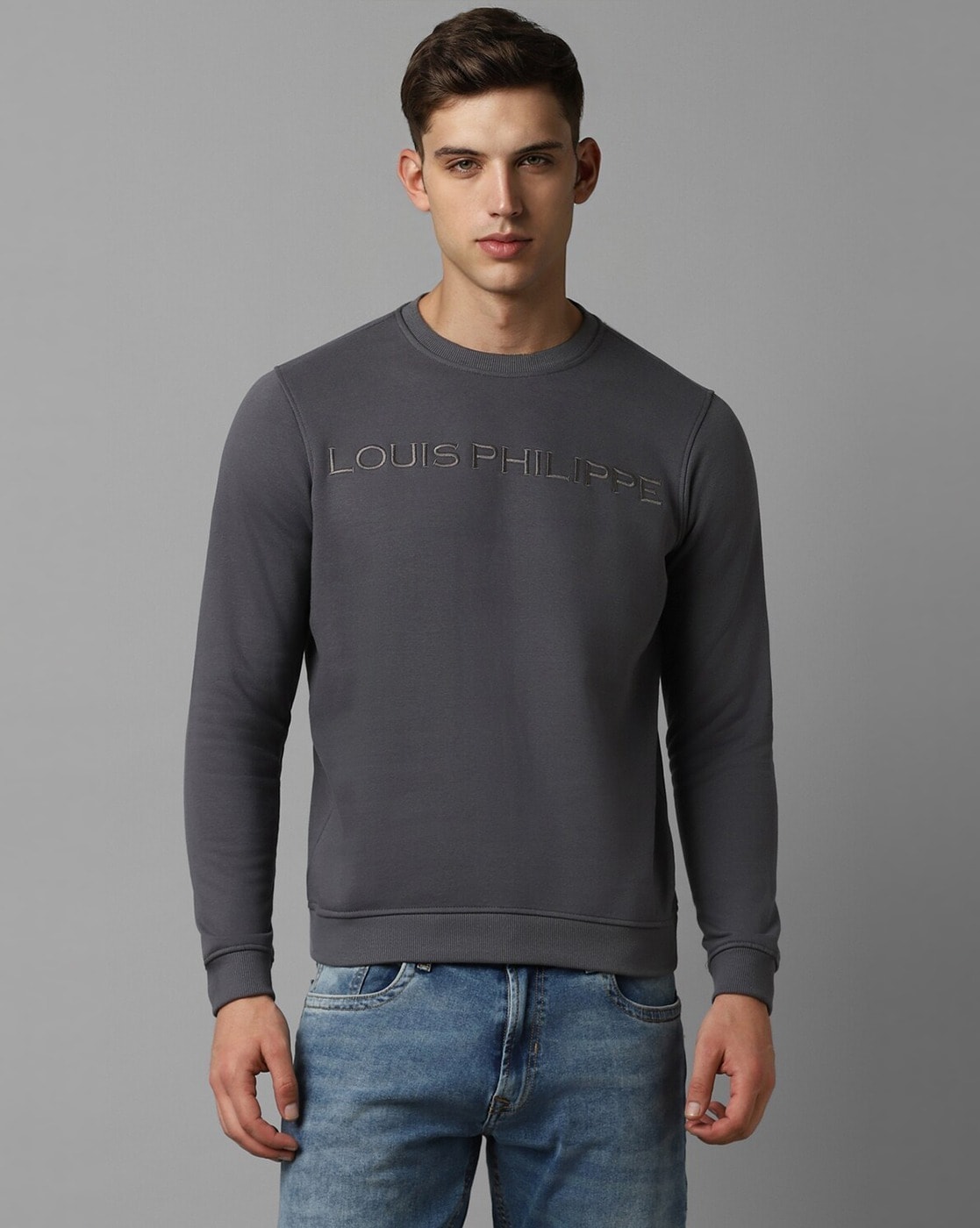 Louis Philippe Sport Men Grey & Black Printed Sweatshirt