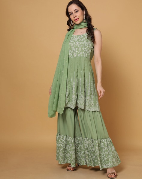 Embellished Light Brown Georgette Zari Stitched Sharara Suit Set | LPC-183  Light Brown | Cilory.com