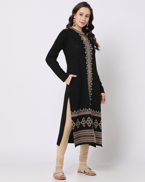 Women Intarsia-Knit Straight Kurta