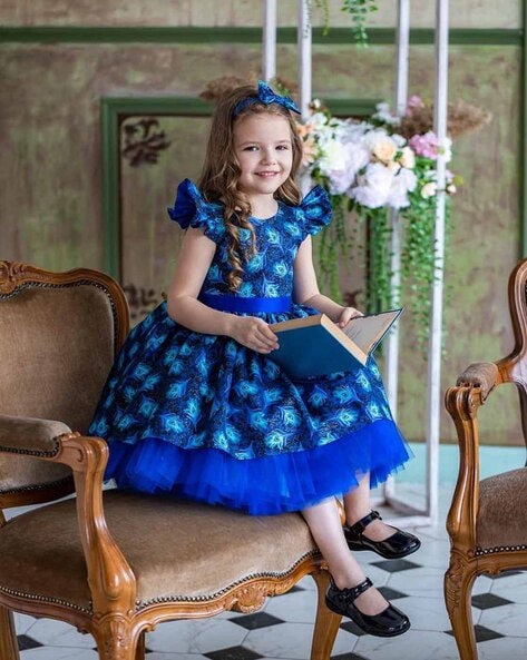 Exquisite Peacock Blue Ethnic Silk Gown Set for Mom and Daughter – Per
