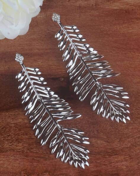 MATCHITT Women Silver-Plated American Diamond-Studded Drop Earrings