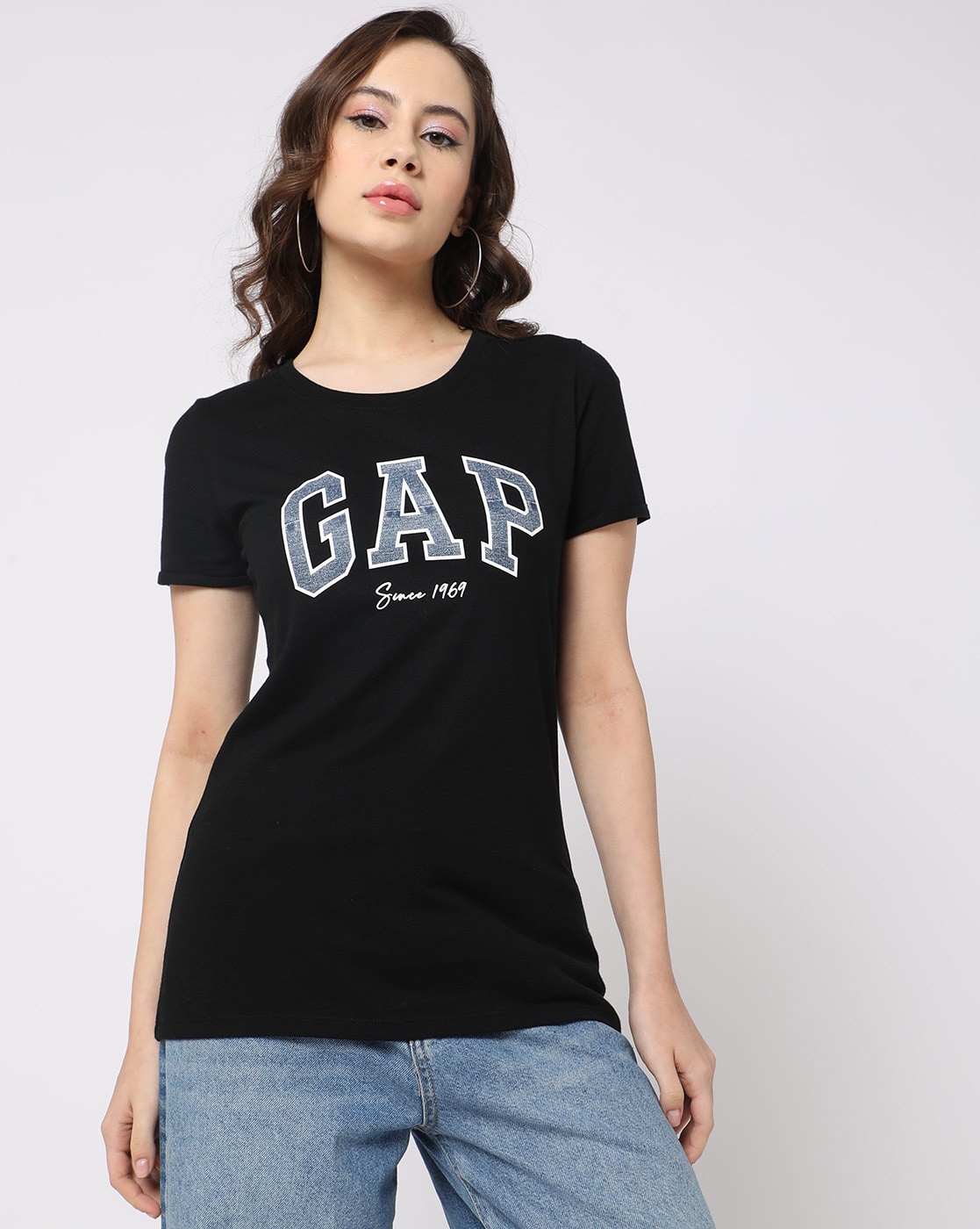 Women Logo Print Relaxed Fit Crew Neck T Shirt