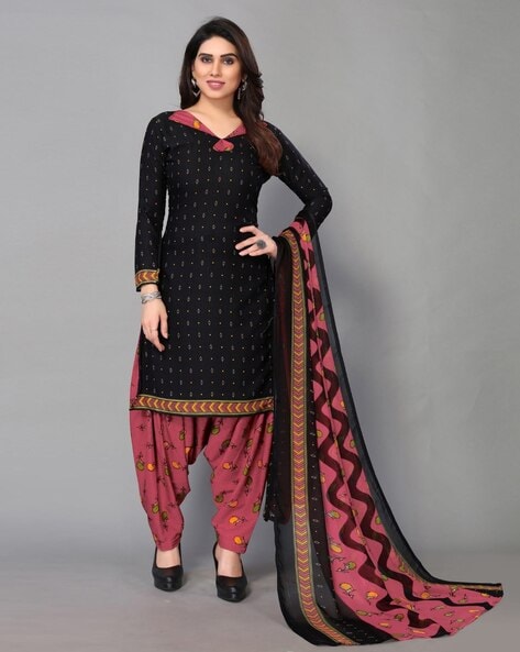 Women Micro Print Unstitched Dress Material Price in India