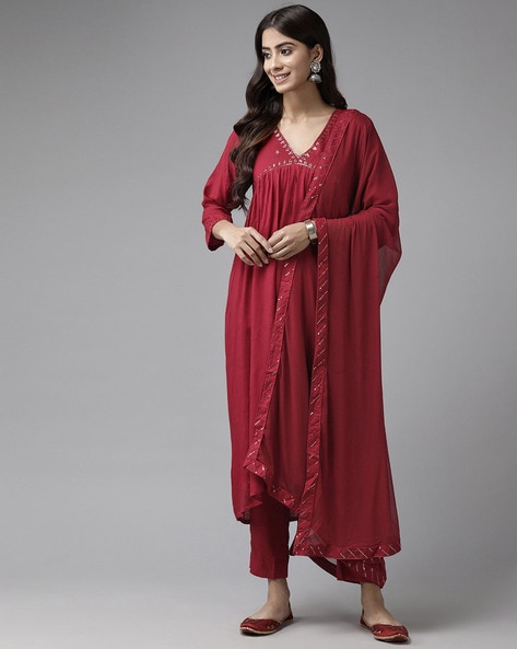 Anarkali Style Maroon Digital Printed Long Designer Gown For Girls –  Kaleendi
