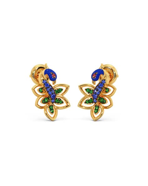 Women Yellow Gold Peacock Stud Earrings