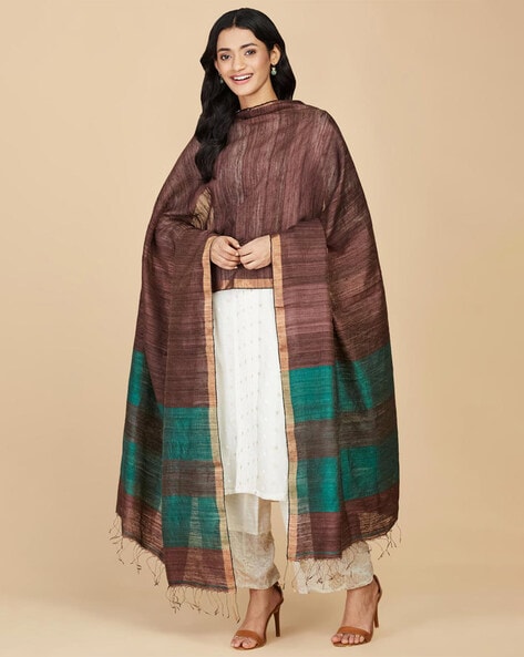 Women Handwoven Dupatta with Tassels Price in India