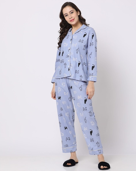 Fig Print Pajamas Set, Short Sleeve Buttons Top & Shorts, Women's Sleepwear  & Loungewear