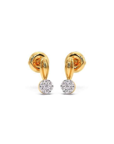 Women Yellow Gold Diamond-Studded Stud Earrings