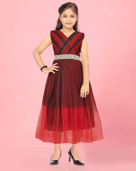 MUHURATAM Girls Striped V-Neck Fit & Flare Dress