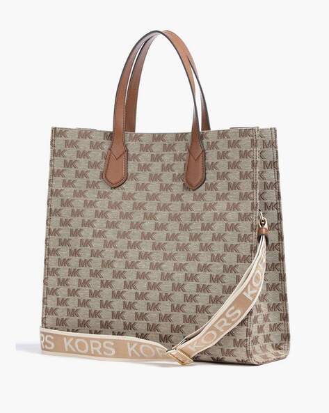 michael kors kempner canvas beige green shopping bag