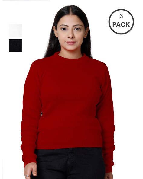 Ladies round neck sweaters best sale