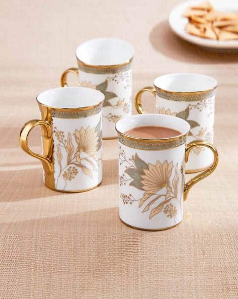 Set of Floral Print Bone China Mugs