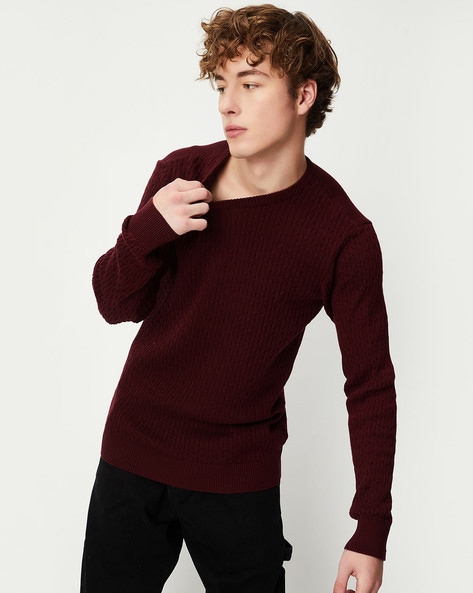 Men Ribbed Regular Fit Crew Neck Pullover