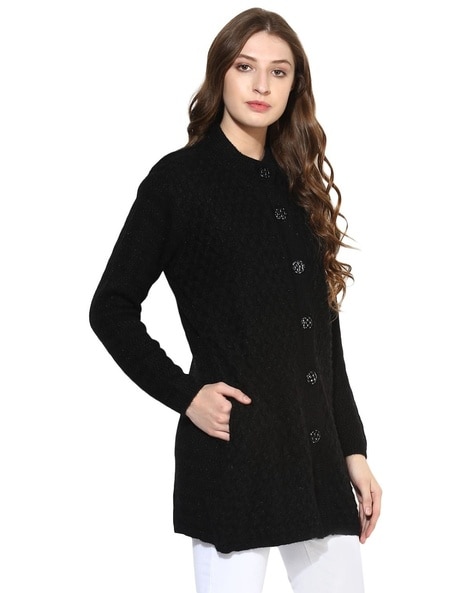 Black wool cardigan outlet sweater