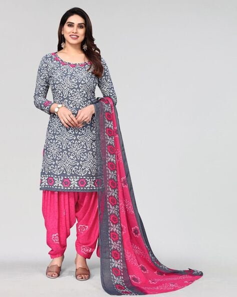 Buy Grey Dress Material for Women by SATRANI Online