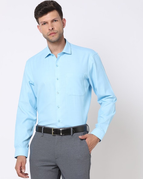 john players blue men regular fit shirt