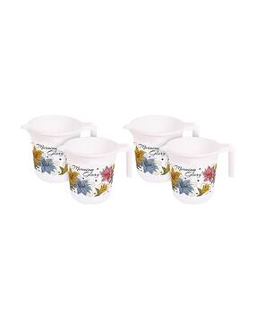 Kuber Industries Floral Print 4 Pieces Unbreakable Strong Plastic Bathroom Mug, 500 ML (White)-KUBMART10277-picture-16