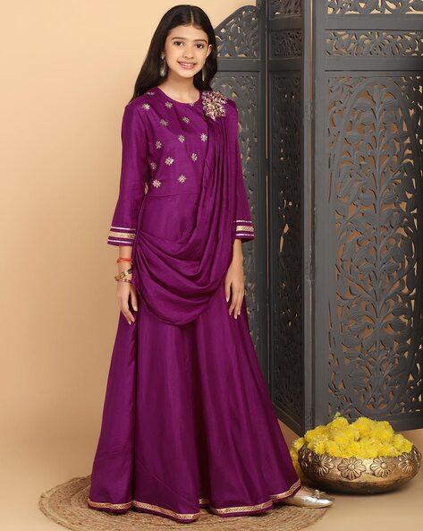 Party Wear Look Purple Color Hand Work Kids Gown – bollywoodlehenga