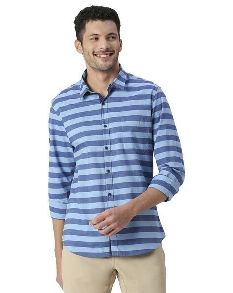 SNX Men Striped Tailored Fit Shirt with Patch Pocket