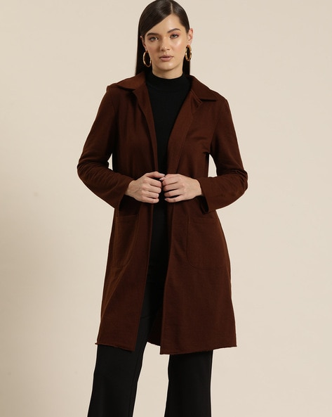 Women Front-Open Overcoat with Notched Lapel
