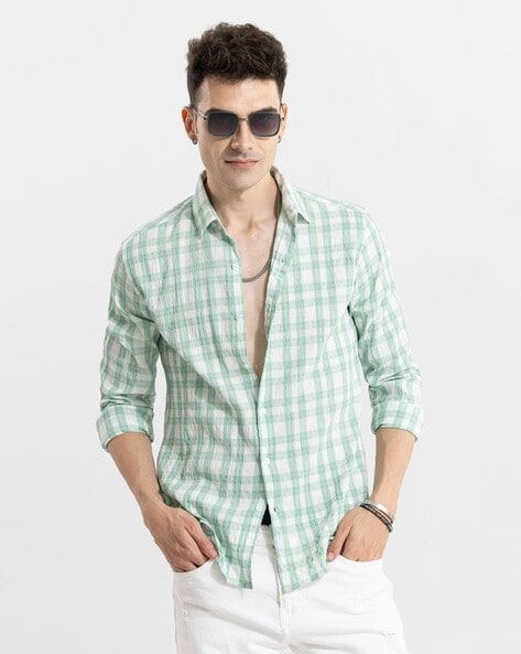 Green and clearance white checkered shirt