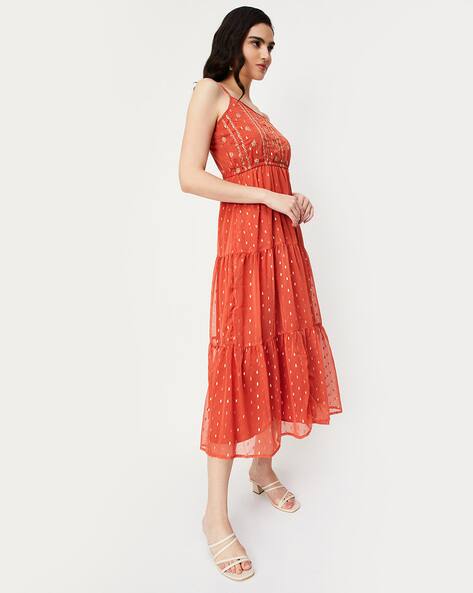 Tuition Fees Sparks Fly Urban Outfitters Tiered Dress Queen WOMEN'S Smocked  Shoulder Tie Maxi Dress, Red Floral Busy Bees Mommy Me Shop Maisonette