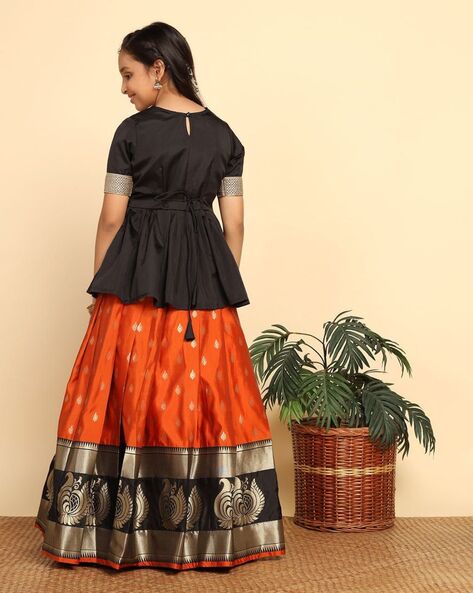 Hand Work Partywear Bollywood Stylish Banarasi Silk Lehenga Choli (Orange)  at Rs 999 in Thane