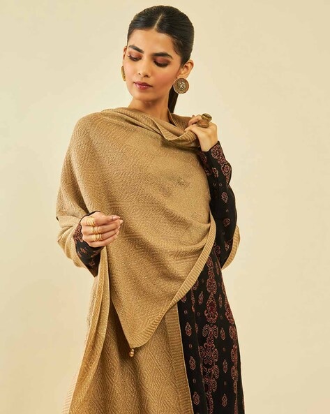 Women Geometric Woven Shawl Price in India