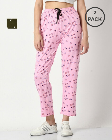 Pack of 2 Women Printed Pyjamas with Drawstring Waist