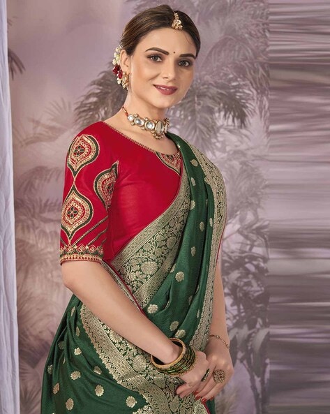 Ethnicside Party Wear Dark Green Chanderi Silk Sarees, 6.3 m (with blouse  piece) at Rs 450 in Surat