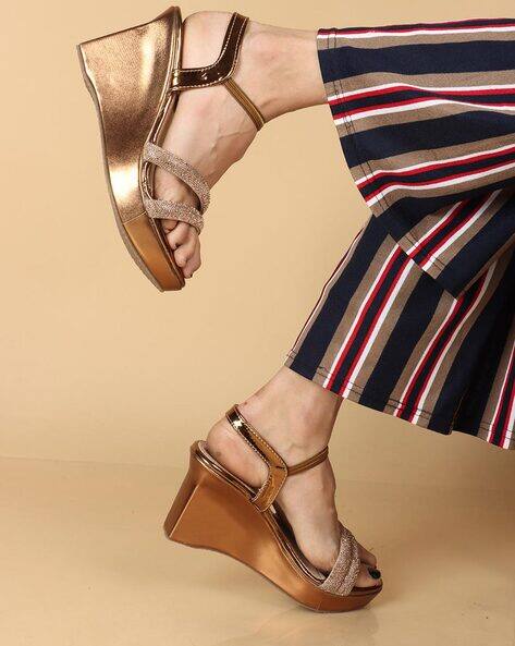 Women Embellished Ankle-Strap Wedges