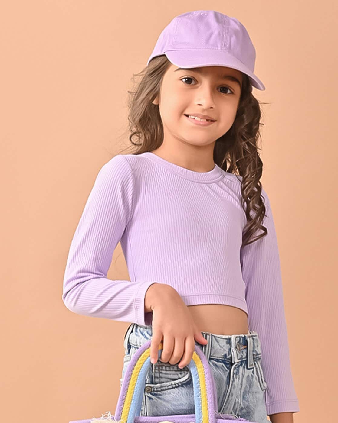 Girls Ribbed Slim Fit Crew-Neck Crop Top