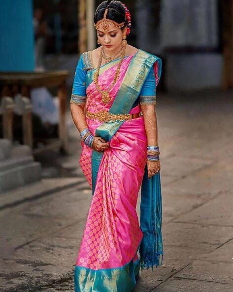 Buy Suta Blue & Pink Plain Saree Without Blouse for Women Online @ Tata CLiQ