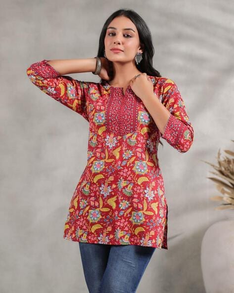 Organza Floral Printed Straight Kurti, Size: XL at Rs 450/piece in Jaipur