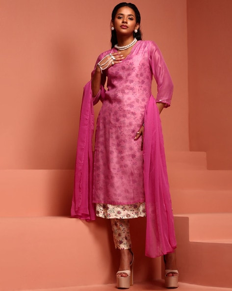 Buy Green Pink Kurta Suit Sets for Women by IMARA Online Ajio