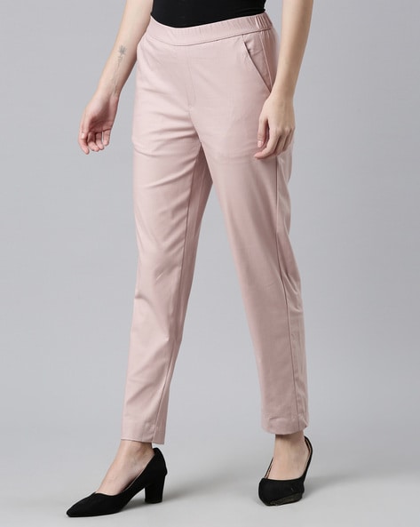 Women Solid Light Pink Formal Trouser
