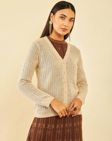 Women V-Neck Cardigan with Button-Closure