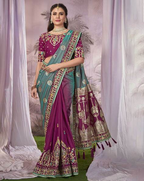 Half N Half Organza Saree in Green and Yellow : SYC12432