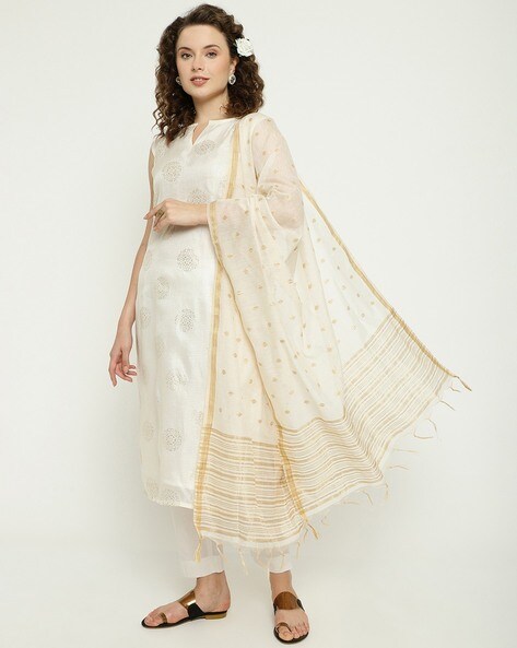 Women Block Print Straight Kurta & Pants with Dupatta Set