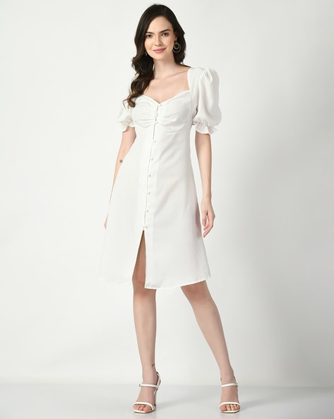 Women A-Line Dress with Puffed Sleeves