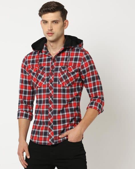 Ecko Checked Hooded Shirt Mens Checked Slim Fit Hooded Shirt