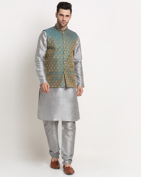 Buy Silver 3-Piece Ethnic Suit for Men by NAMASKAR Online | Ajio.com