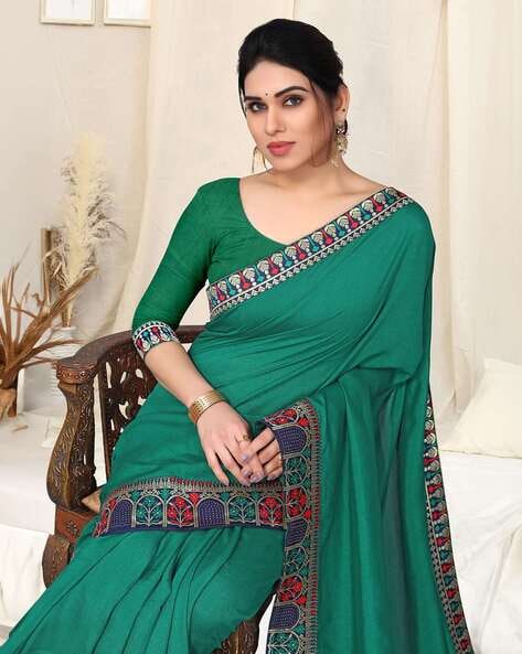 Eye bossy Green TrendOye Saree With Contrast Color Blouse Fabric