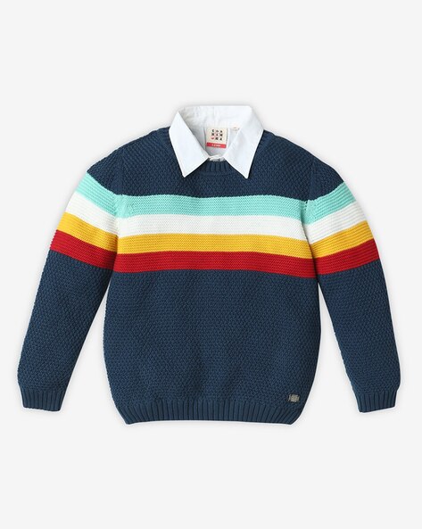 Boys Sweater with Mock Layering Shirt