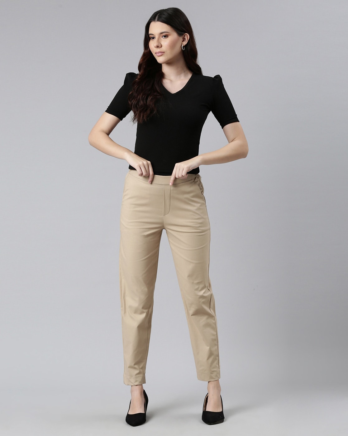 Amazon.com: Amazon Essentials Women's Mid-Rise Slim-Fit Cropped Tapered Leg Khaki  Pant, Black, 36 Plus : Clothing, Shoes & Jewelry