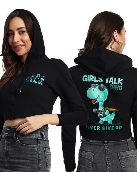 Eck Moda Women Typographic Print Crop Hoodie