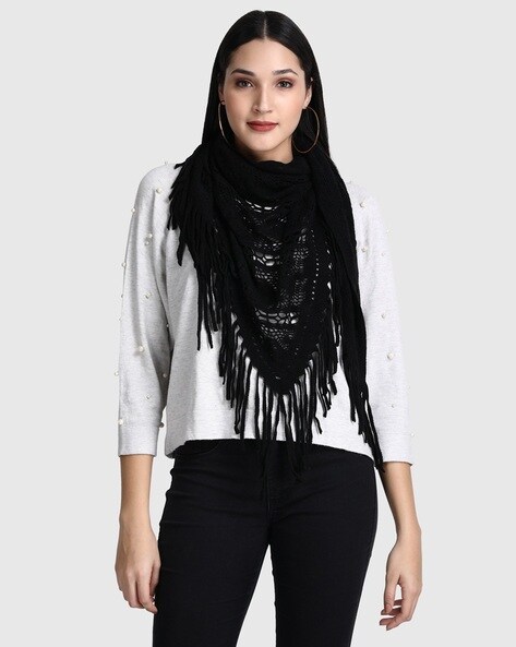 Women Lace Scarf with Fringes Price in India
