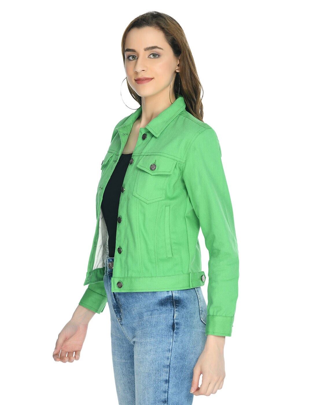 SLAY. Women's Flap Pocket Colorblock Denim Jacket