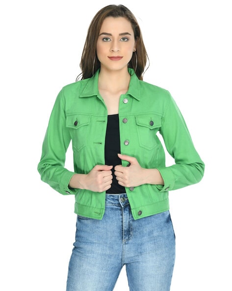 Buy Style Quotient Women Olive Green Solid Denim Jacket (SS19SQFAM_OLV-M)  at Amazon.in