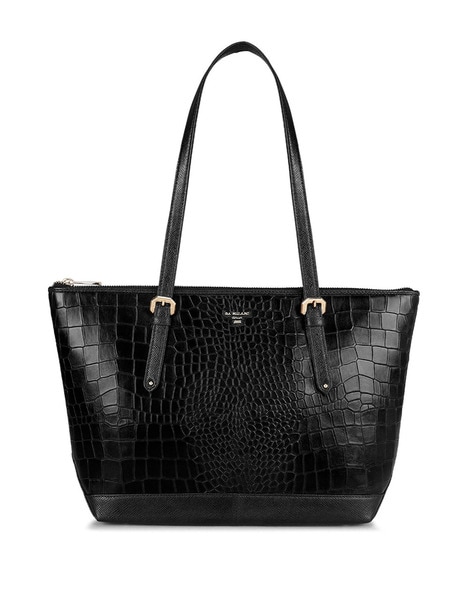 Black Crocodile Embossed Handbag Large Capacity Zipper Tote - Temu